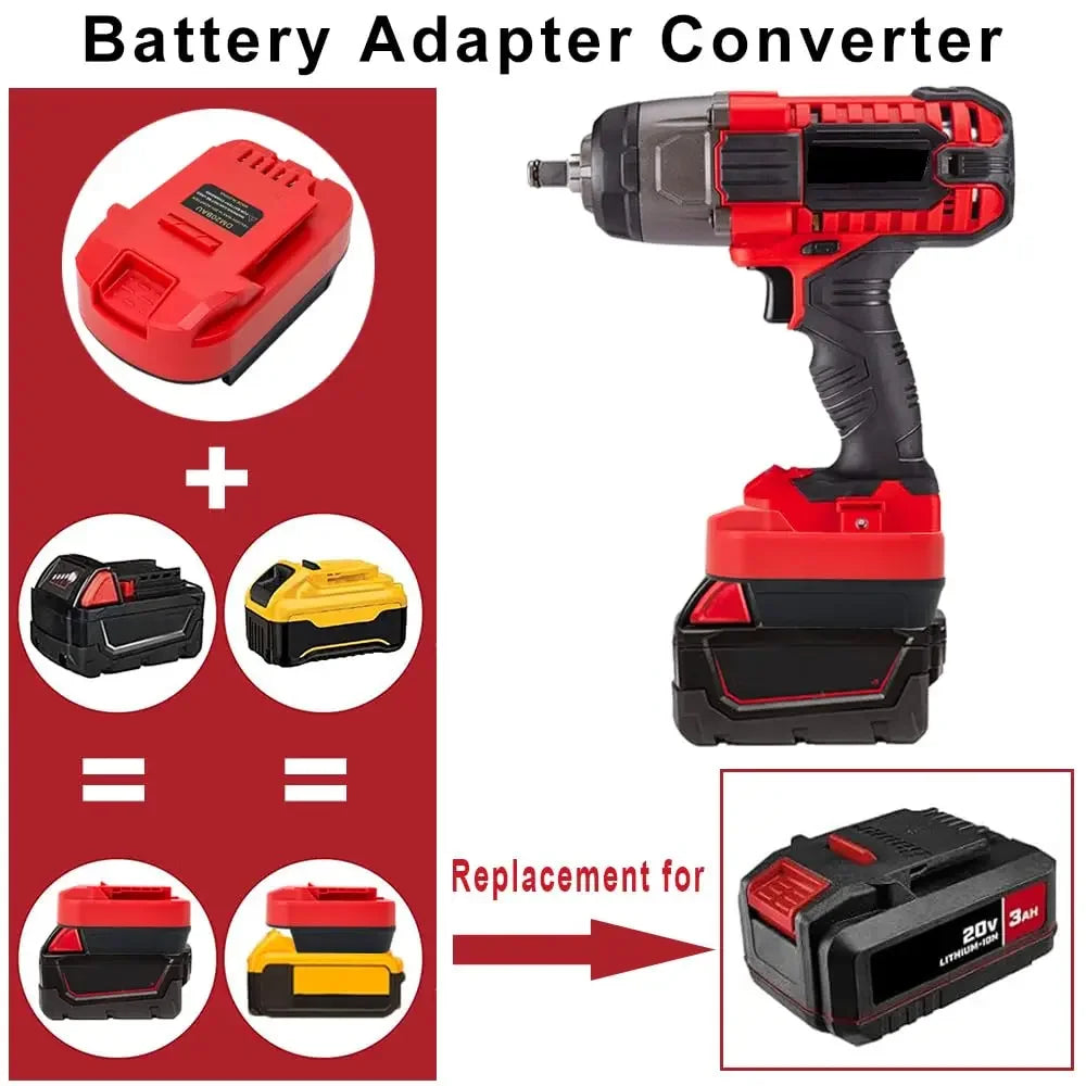 Battery Adapter DM20BAU for DeWalt & Milwaukee 18V Batteries | Compatible with Bauer 20V Power Tools