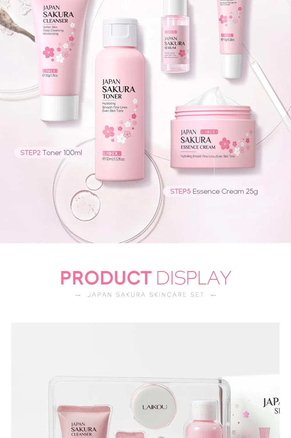 LAIKOU Sakura Skin Care 5-Piece Gift Set | Moisturizing & Fine Line Reduction | Korean Skincare