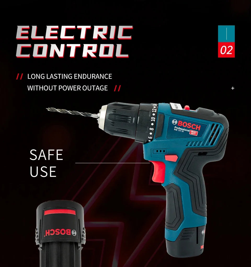Bosch GSB 12V-30 Electric Drill | Professional Heavy Duty Cordless Driver | Multifunctional Household Screwdriver