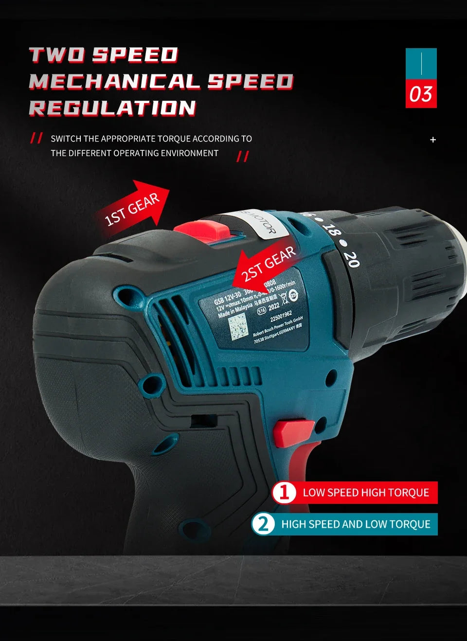 Bosch GSB 12V-30 Electric Drill | Professional Heavy Duty Cordless Driver | Multifunctional Household Screwdriver