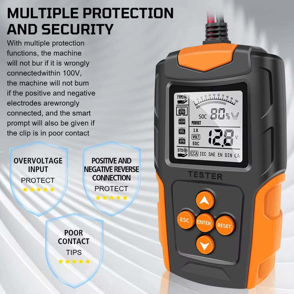 12V 24V Car Battery Tester | Digital Auto Diagnostic Tool for Cranking & Charging | Wet/GEL/Lead-acid Compatible