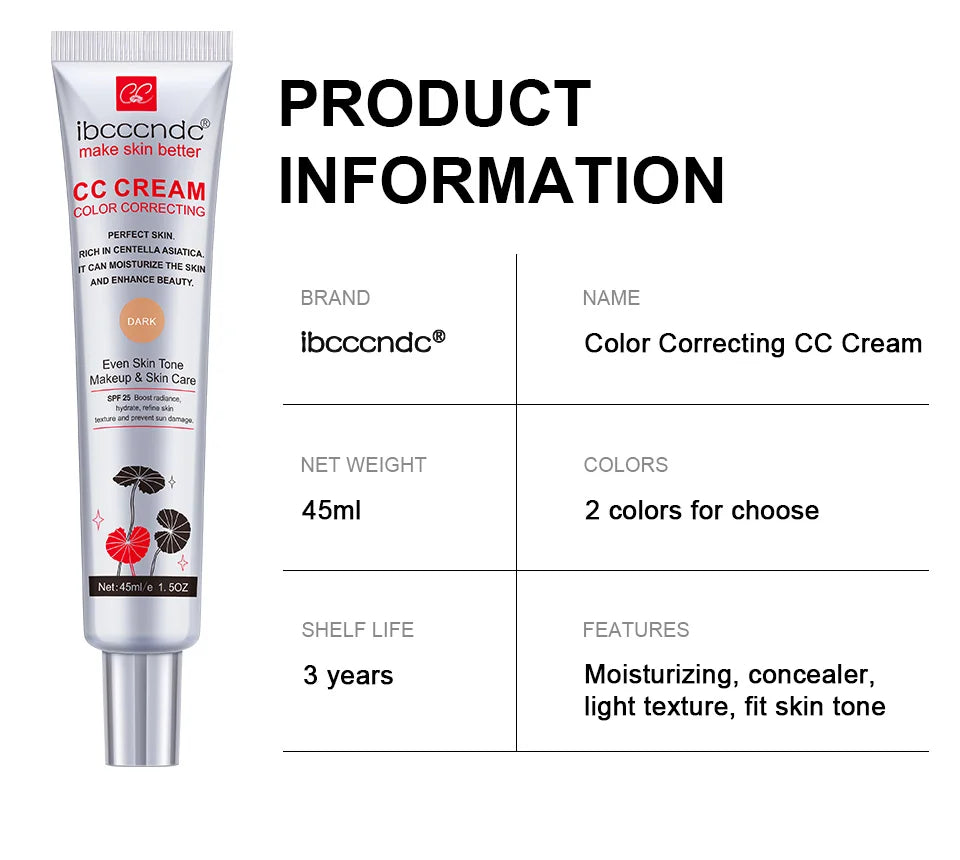 Centella Asiatica CC Cream | Color Correcting Makeup Primer | Waterproof, Anti-sweat Concealer & Lasting Foundation
