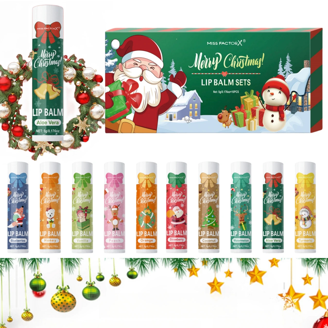 10PCS/Box Christmas Gift Lip Balm Set | Deeply Hydrating Lip Moisturizer | Lip Color Brightening Gift for Women