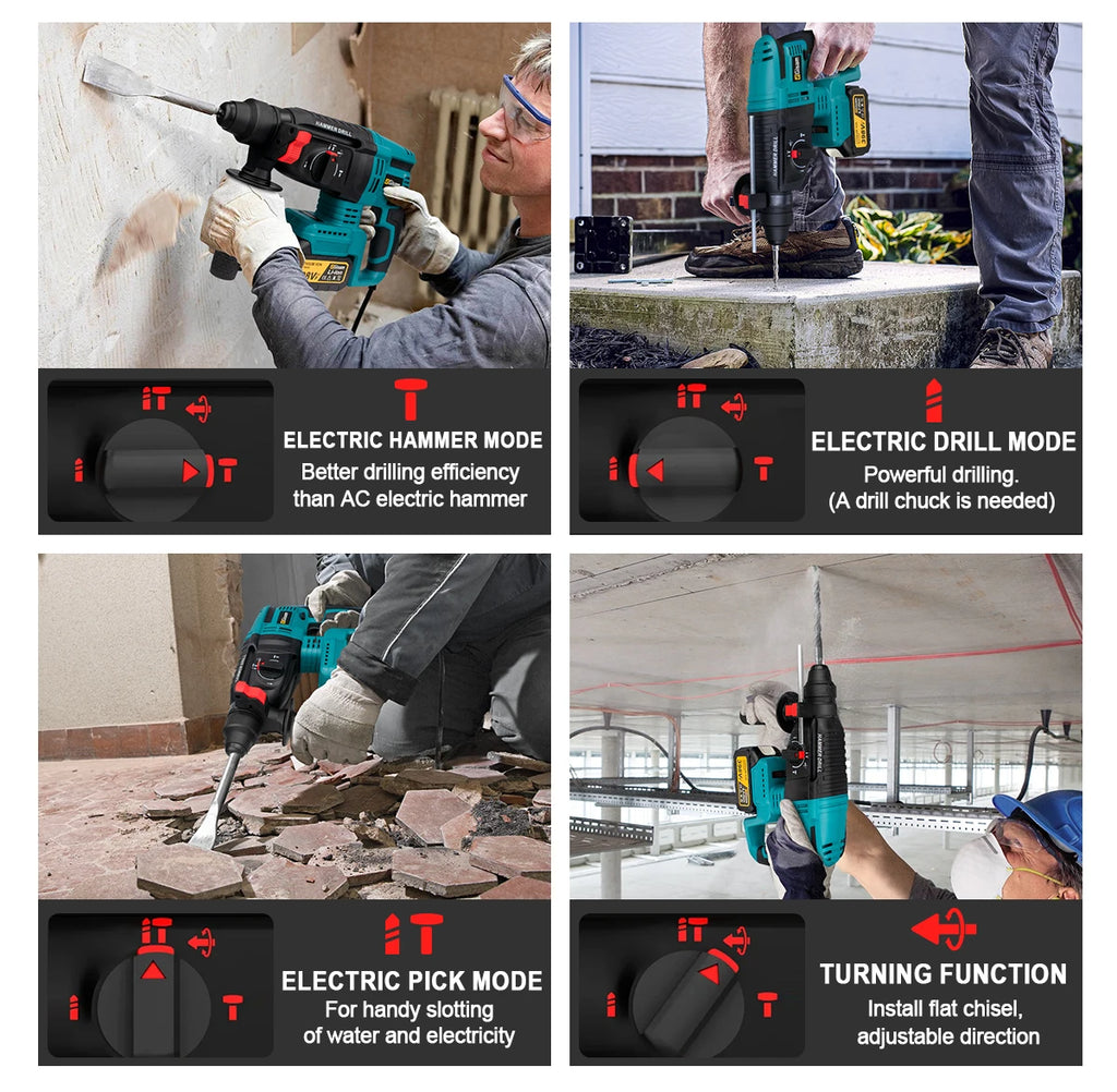 Gisam Brushless Power Tools Set | Electric Impact Wrench, Drill, Angle Grinder & Hammer | For Makita 18V Battery