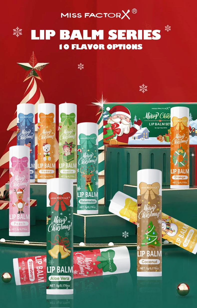10PCS/Box Christmas Gift Lip Balm Set | Deeply Hydrating Lip Moisturizer | Lip Color Brightening Gift for Women