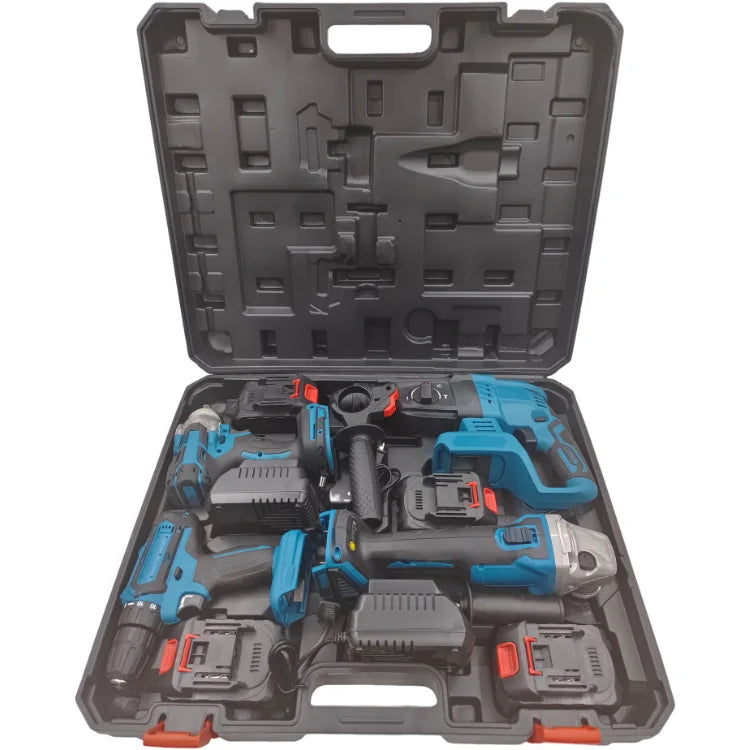 Brushless Power Tools Multifunctional Set | Lithium Impact Drill, Angle Grinder, Hammer & Electric Wrench Kit