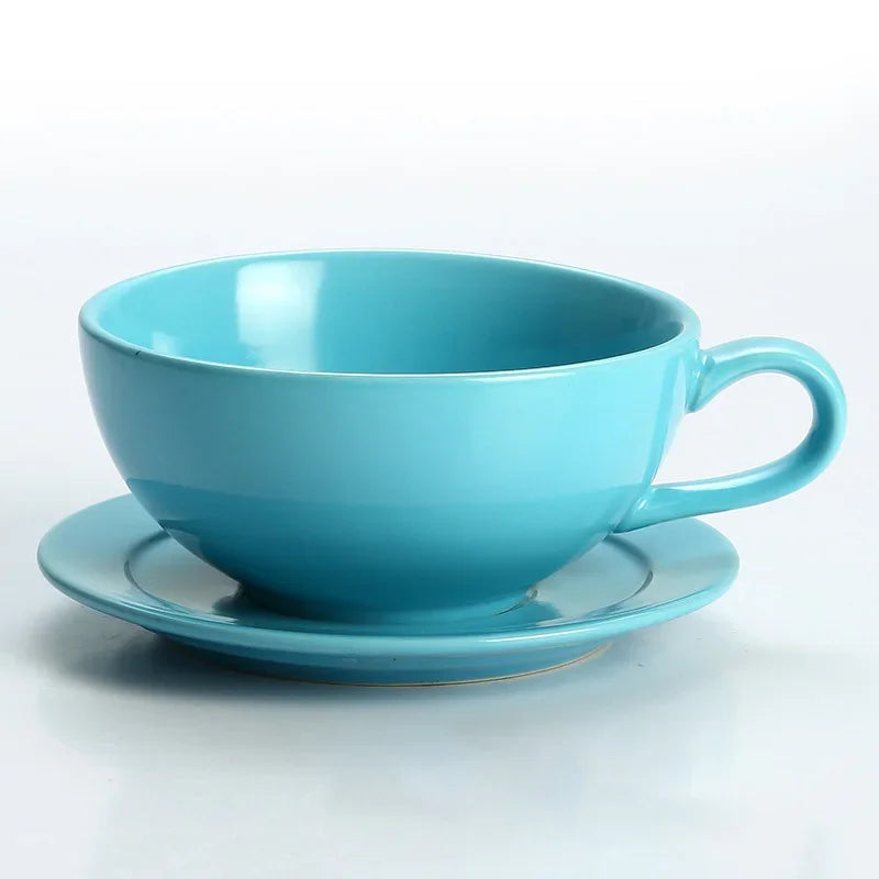 240ML Cappuccino Cups with Saucers,Double Ceramic Mug Espresso Tea Cup Set Cold/Hot Assorted Colors Drinking Utensils for Cafe