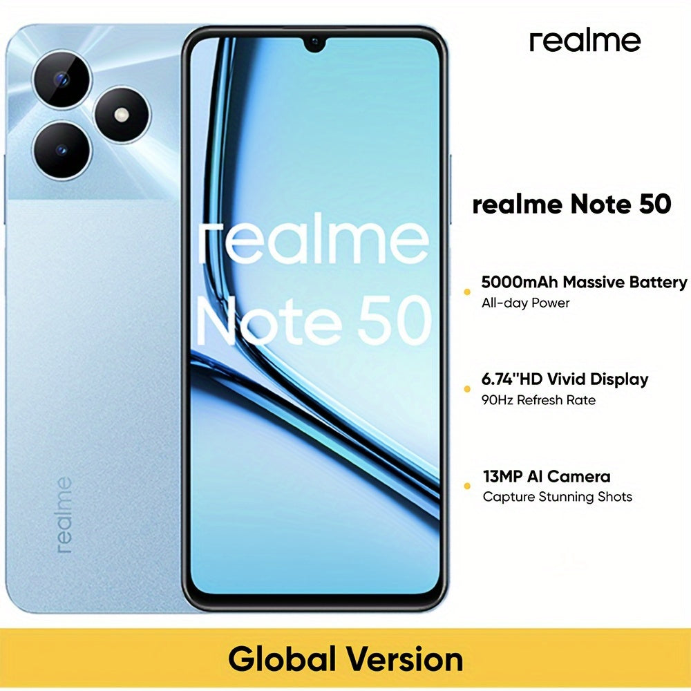 Realme Note 50 Unlocked Cellphone 3GB+64GB Global Version, 4G LTE, Andriod 13 Smartphone, 6.74''HD 90Hz Display, 5000mAh Battery Celulares, 13M Camera Mobile Phone, Sky Blue