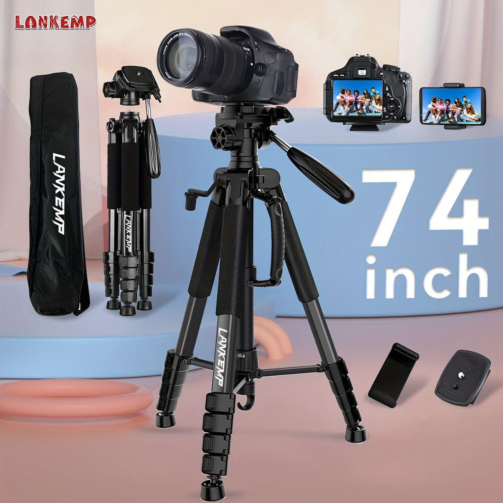 [LANKEMP Heavy-duty Tripod] LANKEMP 74-inch Heavy-duty Aluminum Tripod with Dual Quick Release Plate, Phone Clip, Carrying Bag for DSLR Cameras, Cell Phones, Projectors, Scopes, Webcams