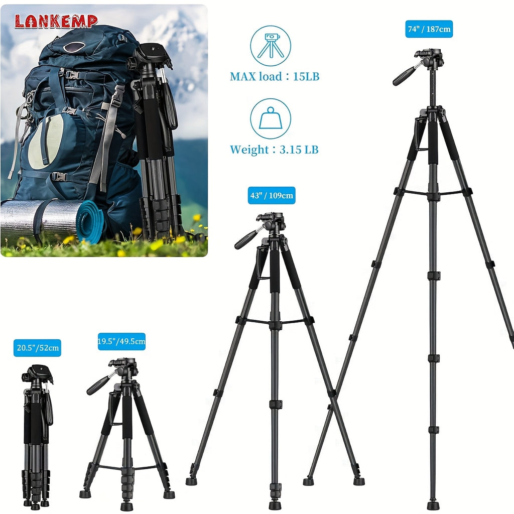 [LANKEMP Heavy-duty Tripod] LANKEMP 74-inch Heavy-duty Aluminum Tripod with Dual Quick Release Plate, Phone Clip, Carrying Bag for DSLR Cameras, Cell Phones, Projectors, Scopes, Webcams