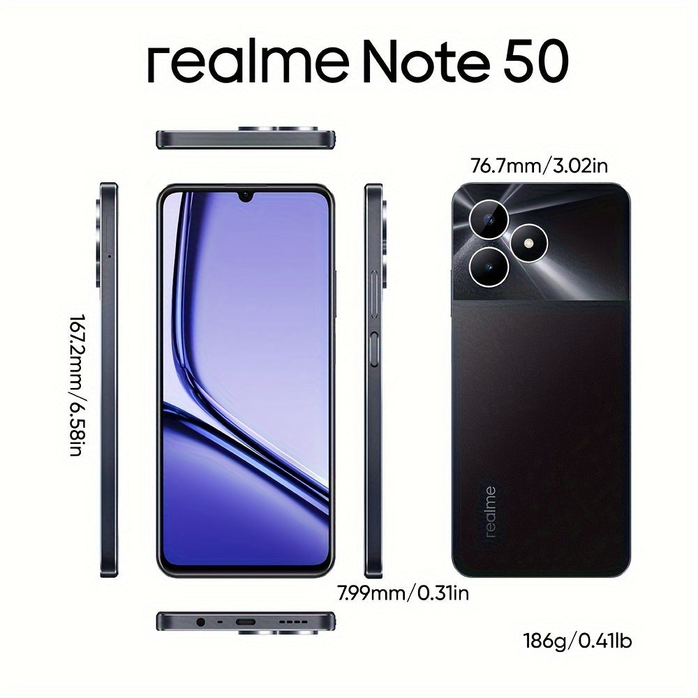 Realme Note 50 Unlocked Cellphone 4GB+128GB Global Version, 4G LTE, Andriod 13 Smartphone, 6.74''HD 90Hz Display, 5000mAh Battery Celulares, 13M Camera Mobile Phone, Black