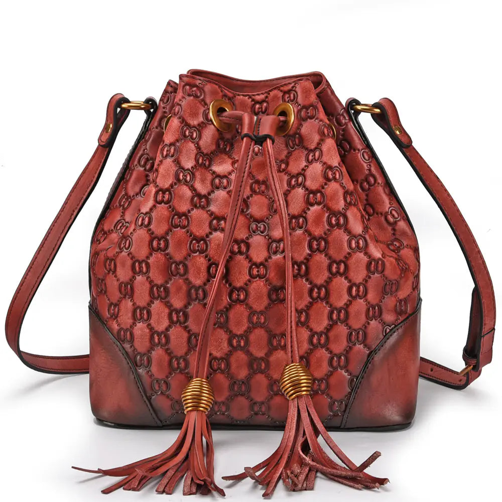 Vintage Leather Bucket Bag for Women - Versatile Design
