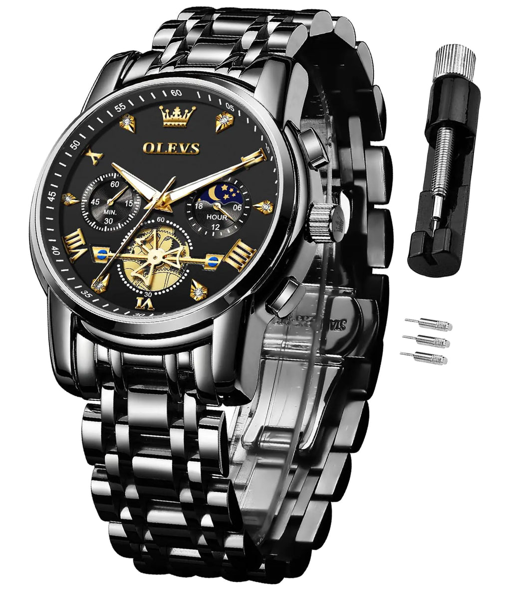 OLEVS Watches for Men Stainless Steel Chronograph Big Face Easy to Read Analog Quartz Watches Luxury Waterproof Date Diamond Dial Dress Wrist Watch Reloj De Hombre Black Antes 267,00 Hoy ... 189,00 promo del dia